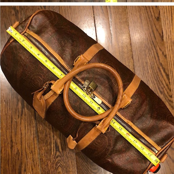 M ETRO MILANO Paisley Coated Canvas Vachetta Leather Boston Shoulder Weekend Bag - Picture 11 of 17